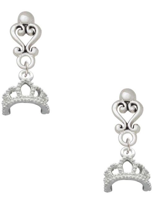 Silver Plated Tiara - Filigree Heart Post Earrings