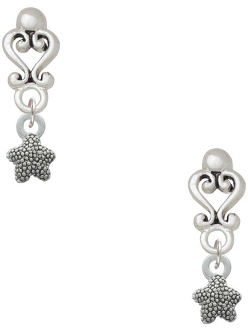 Silver Plated Mini Starfish Two Sided - Filigree Heart Post Earrings