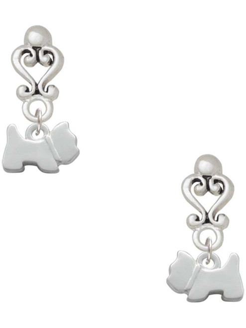 Silver Plated Mini Scottie Dog - Filigree Heart Post Earrings