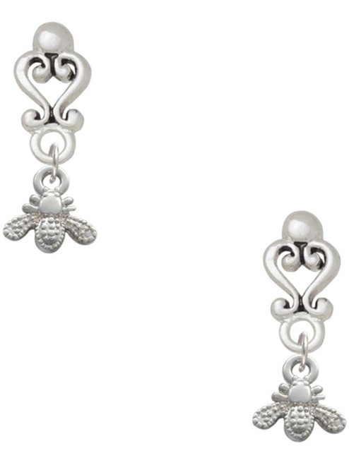 Silver Plated Mini Bee - Filigree Heart Post Earrings