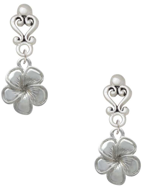 Silver Plated Flower - Filigree Heart Post Earrings