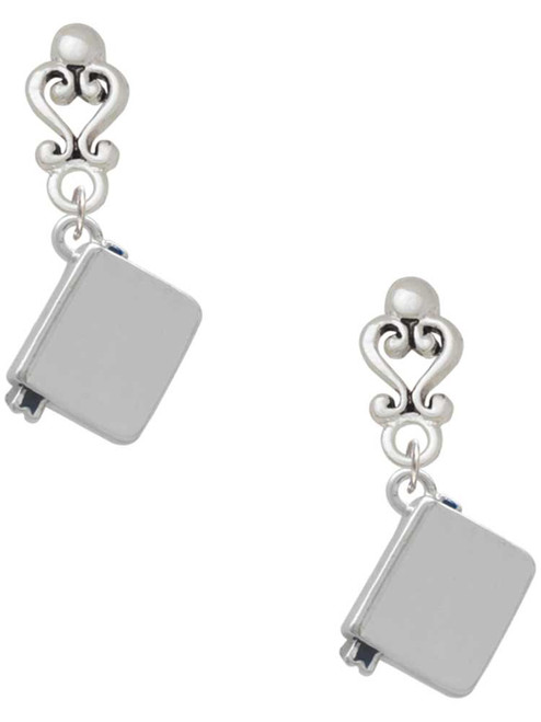 Silver Plated Book - Filigree Heart Post Earrings