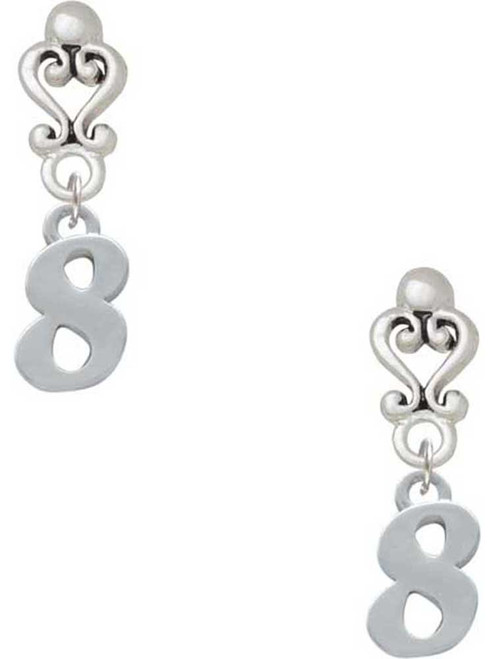 Silver Plated Number - 8 - Filigree Heart Post Earrings