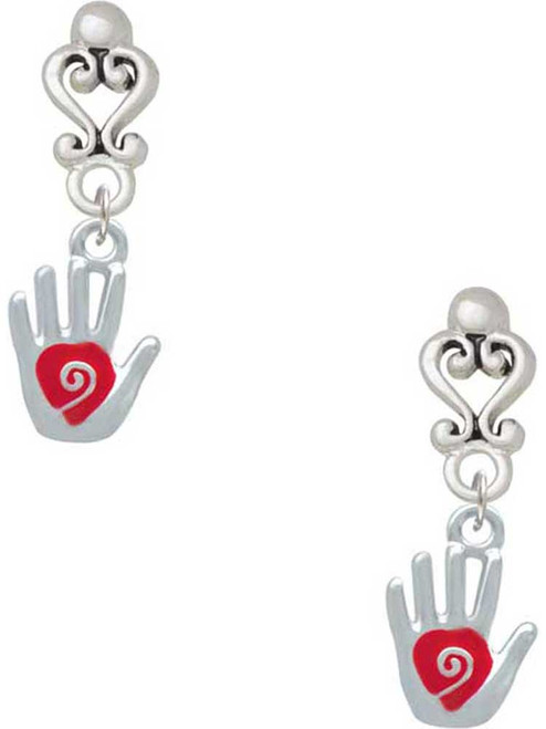 Silver Plated Healing Hand - Filigree Heart Post Earrings
