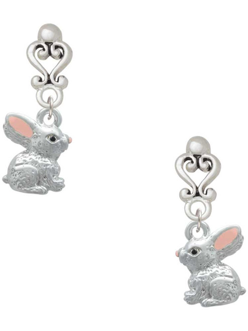 Silver Plated 3-D Bunny - Filigree Heart Post Earrings