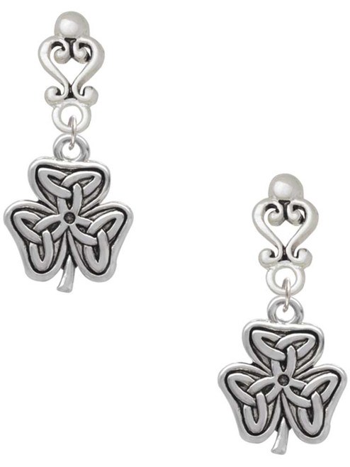 Silver Plated Shamrock with Celtic Knot - Filigree Heart Post Earrings
