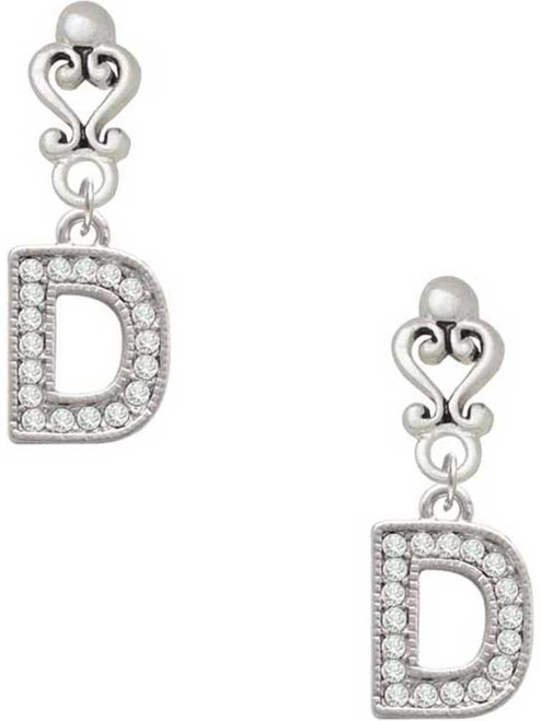 Silver Plated Crystal Initial - D - Filigree Heart Post Earrings