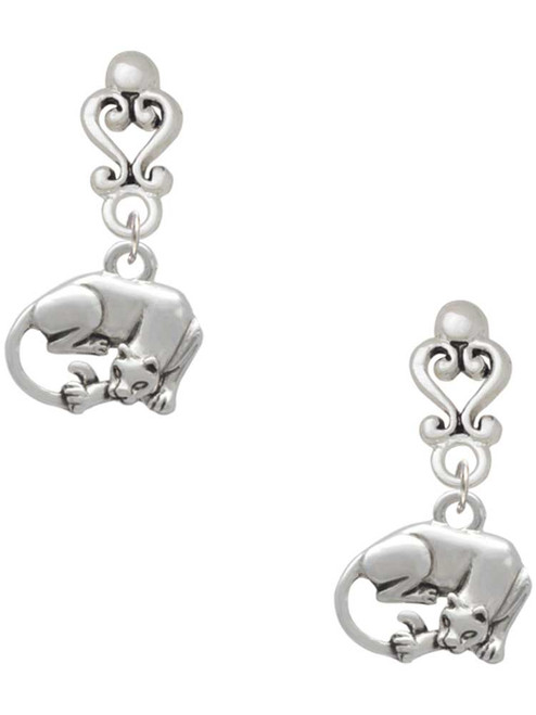 Silver Plated Panther - Filigree Heart Post Earrings