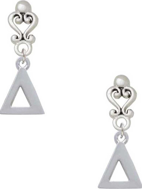 Silver Plated Large Greek Letter - Delta - Filigree Heart Post Earrings