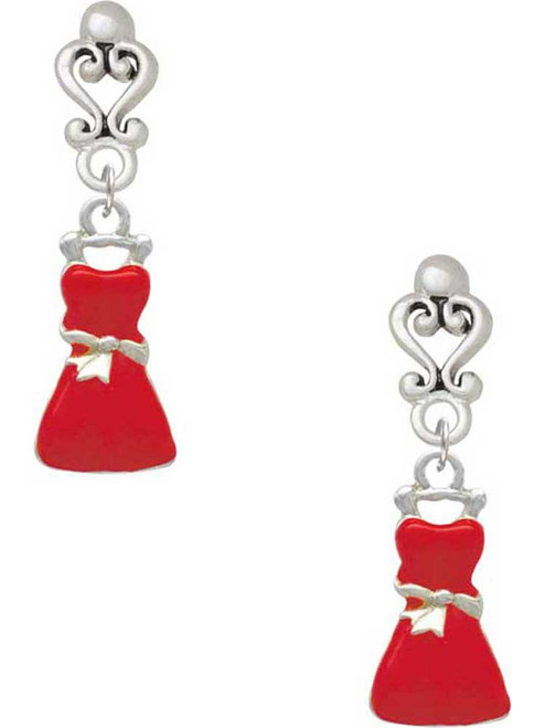 Silver Plated Red Dress - Filigree Heart Post Earrings