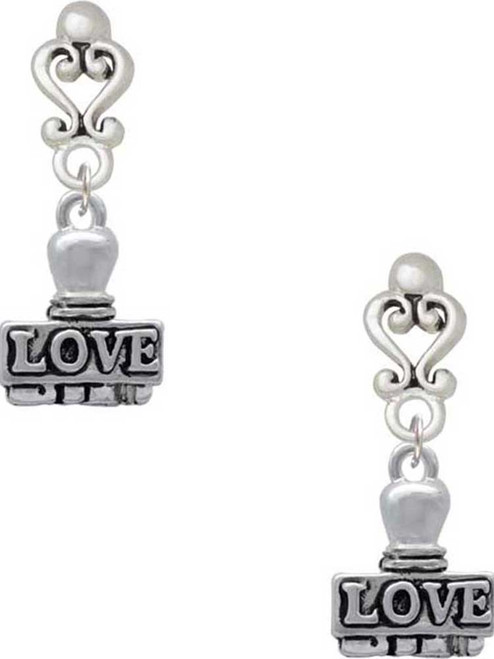 Silver Plated LOVE Stamp - Filigree Heart Post Earrings