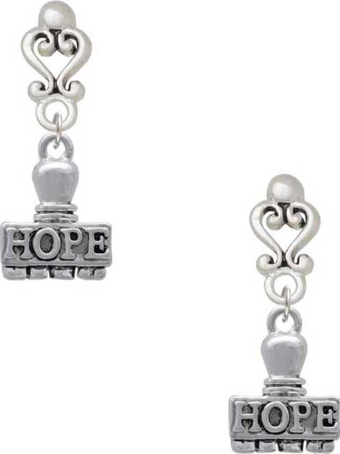 Silver Plated HOPE Stamp - Filigree Heart Post Earrings