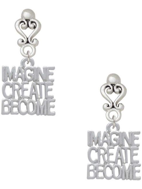 Silver Plated Imagine Create Become - Filigree Heart Post Earrings