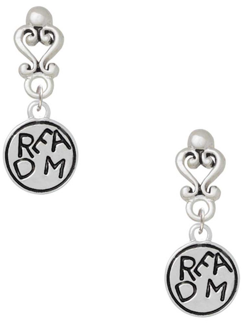 Silver Plated Dream in Circle - Filigree Heart Post Earrings