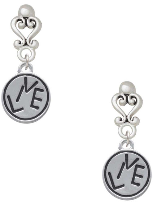 Silver Plated Live in Circle - Filigree Heart Post Earrings