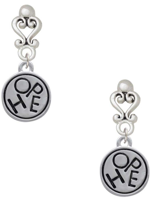 Silver Plated Hope in Circle - Filigree Heart Post Earrings