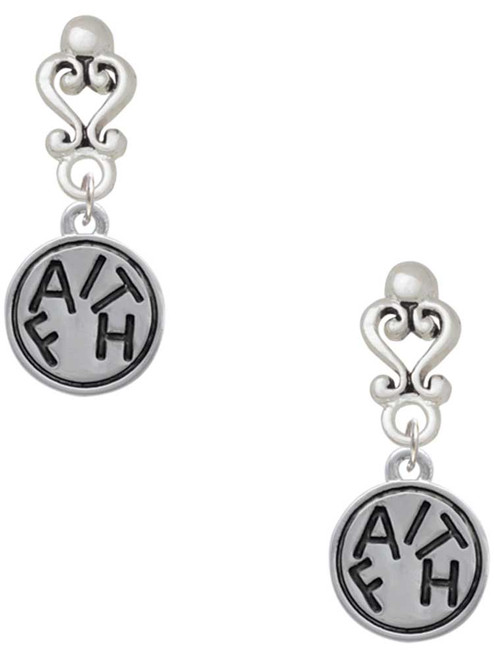 Silver Plated Faith in Circle - Filigree Heart Post Earrings
