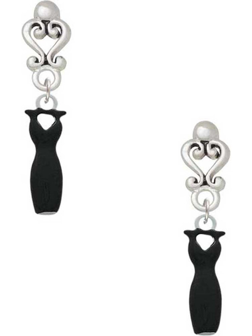 Silver Plated Little Black Dress - Filigree Heart Post Earrings
