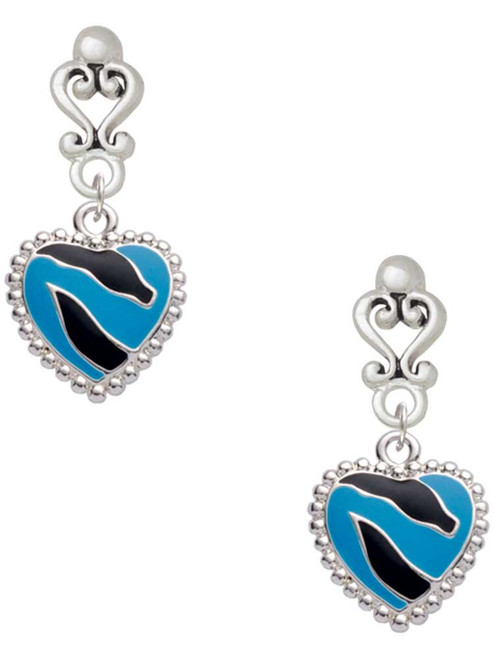 Silver Plated Hot Blue Zebra Print Heart - Filigree Heart Post Earrings