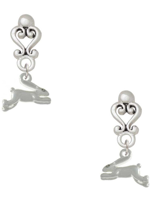 Silver Plated Leaping Rabbit - Filigree Heart Post Earrings