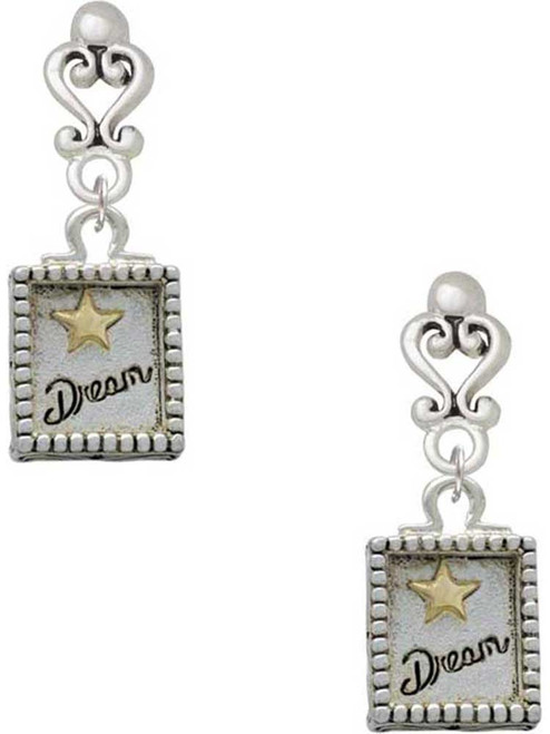 Two-tone Shadow Box ''Dream'' with Star - Filigree Heart Post Earrings