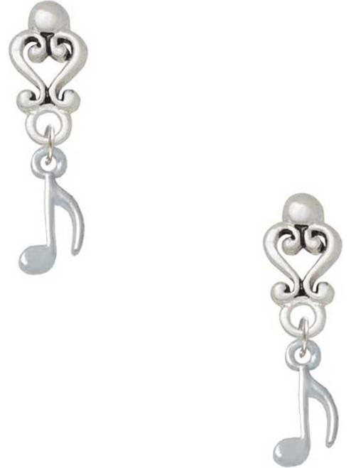 Silver Plated Mini Eighth Note - Filigree Heart Post Earrings
