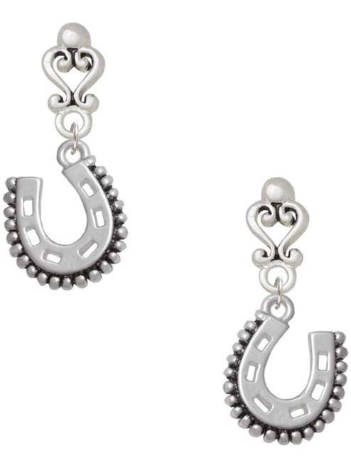 Silver Plated Beaded Horseshoe - Filigree Heart Post Earrings