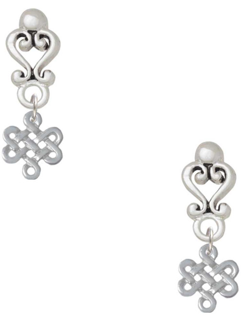Silver Plated Mini Open Infinity Knot - Filigree Heart Post Earrings