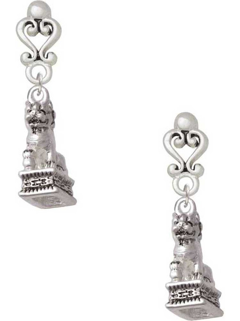 Silver Plated Fu Dog - Filigree Heart Post Earrings