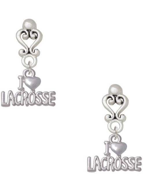 Silver Plated I 'Heart' Lacrosse - Filigree Heart Post Earrings