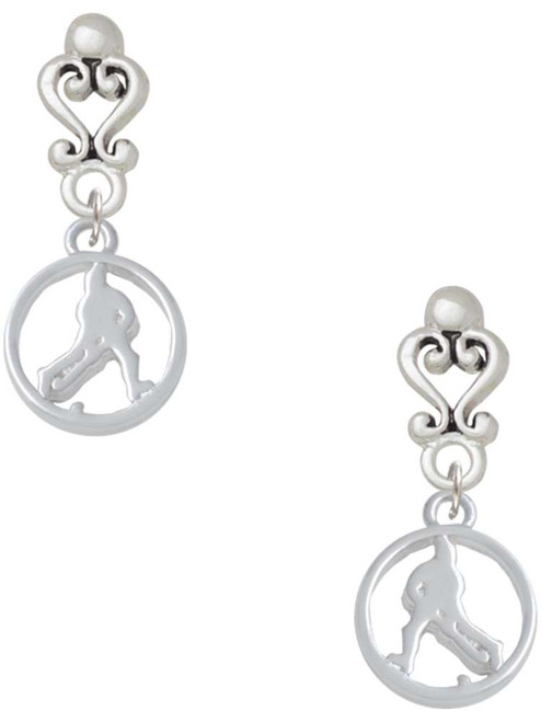 Silver Plated Field Hockey Player Silhouette in 1/2'' Disc - Filigree Heart Post Earrings