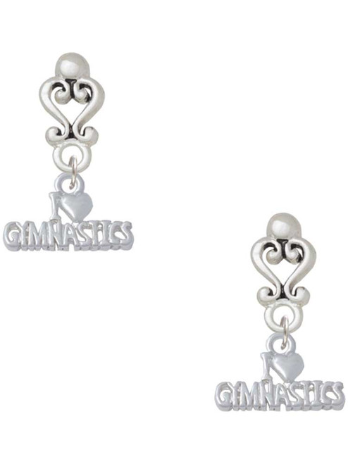 Silver Plated I 'Heart' Gymnastics - Filigree Heart Post Earrings
