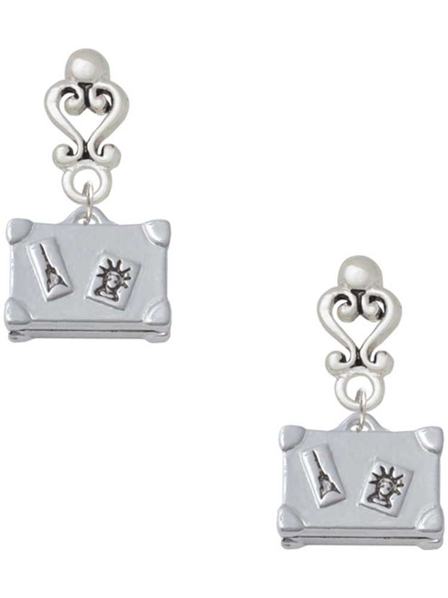 Silver Plated Suitcase - Filigree Heart Post Earrings