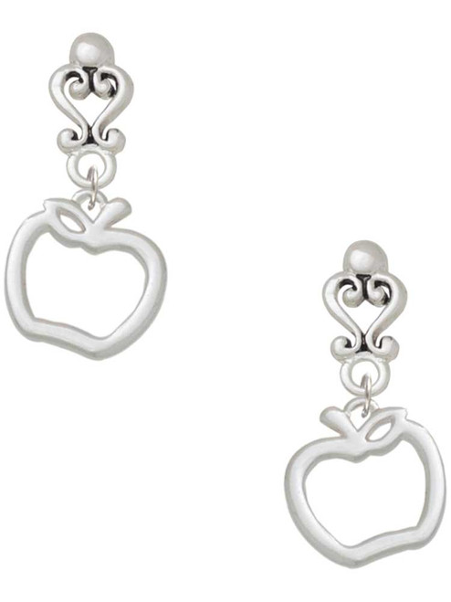 Silver Plated Apple Outline - Filigree Heart Post Earrings