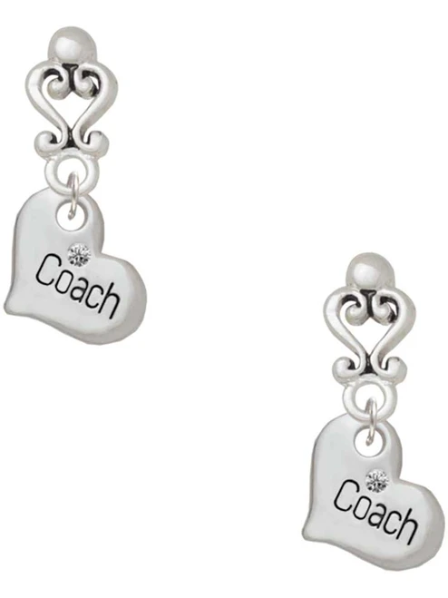 Silver Plated Small ''Coach'' Heart - Filigree Heart Post Earrings