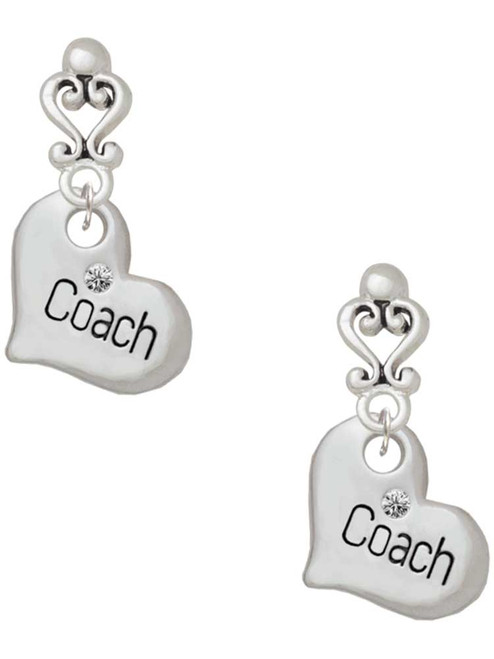 Silver Plated Large ''Coach'' Heart - Filigree Heart Post Earrings