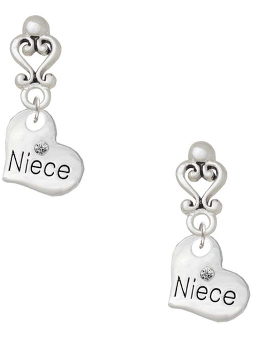 Silver Plated Small Niece Heart - Filigree Heart Post Earrings