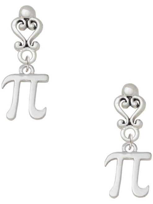 Silver Plated Medium Pi - Filigree Heart Post Earrings