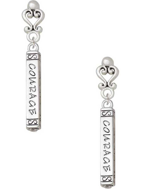 Silver Plated Courage Strength Wisdom Honesty - Bar - Filigree Heart Post Earrings