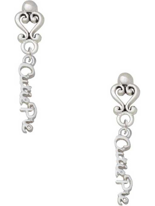 Silver Plated Small Cutie Pie Script - Filigree Heart Post Earrings