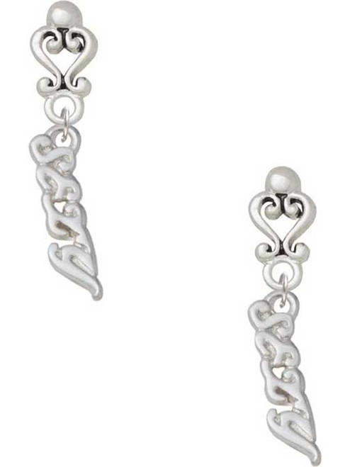 Silver Plated Small Sexy Script - Filigree Heart Post Earrings