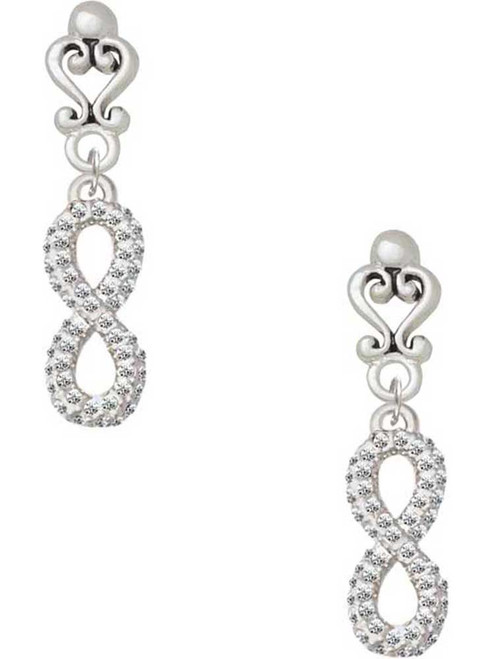 Silver Plated Crystal Infinity Sign - Filigree Heart Post Earrings