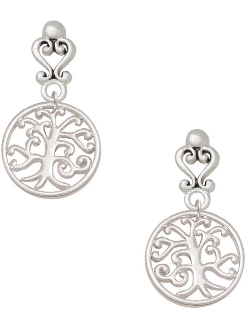 Silver Plated Tree of Life Cutout - Filigree Heart Post Earrings