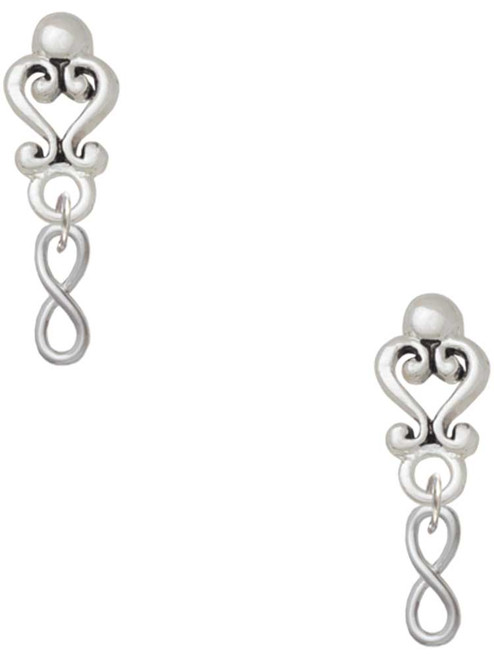 Silver Plated Mini Infinity Sign - Filigree Heart Post Earrings