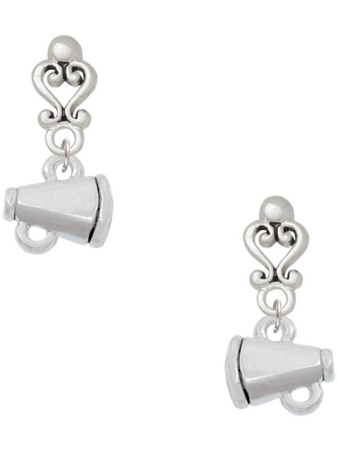 Silver Plated Mini Megaphone - Filigree Heart Post Earrings