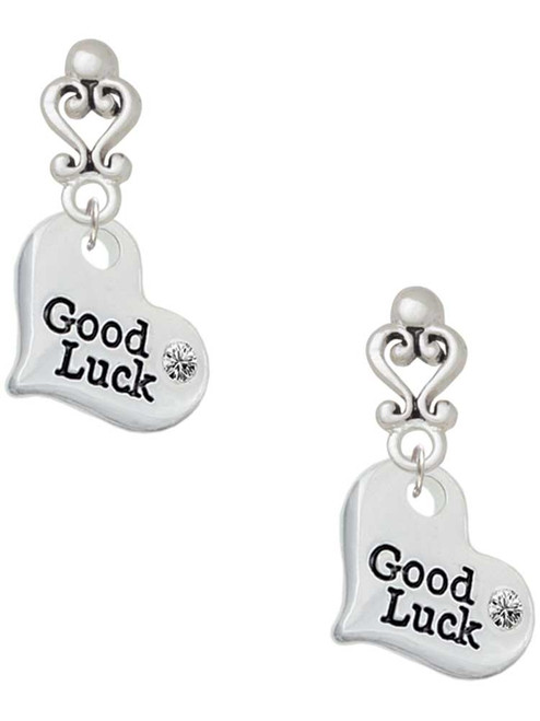 Silver Plated Large Good Luck Heart - Filigree Heart Post Earrings
