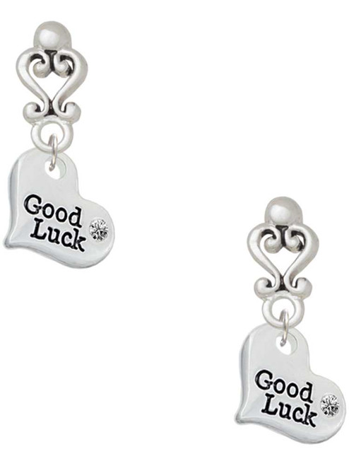 Silver Plated Small Good Luck Heart - Filigree Heart Post Earrings
