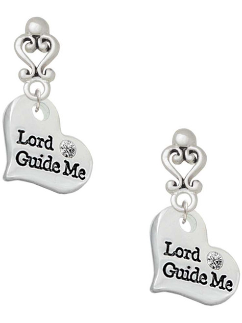 Silver Plated Large Lord Guide Me Heart - Filigree Heart Post Earrings