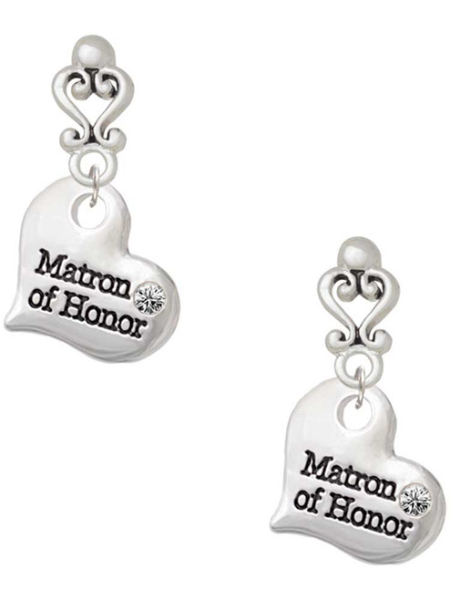 Silver Plated Large Matron of Honor Heart - Filigree Heart Post Earrings
