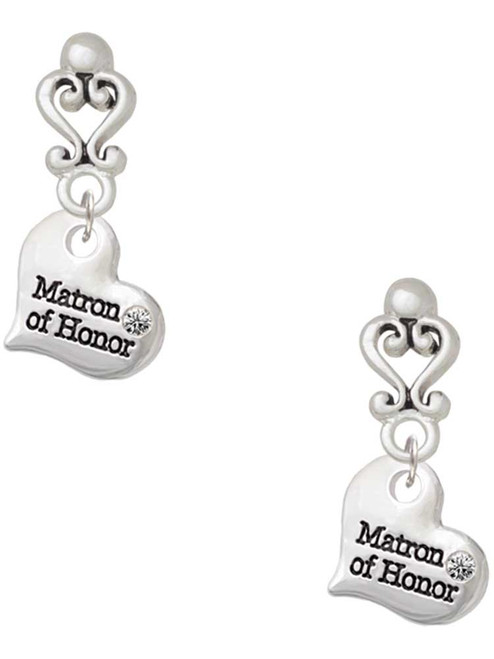 Silver Plated Small Matron of Honor Heart - Filigree Heart Post Earrings